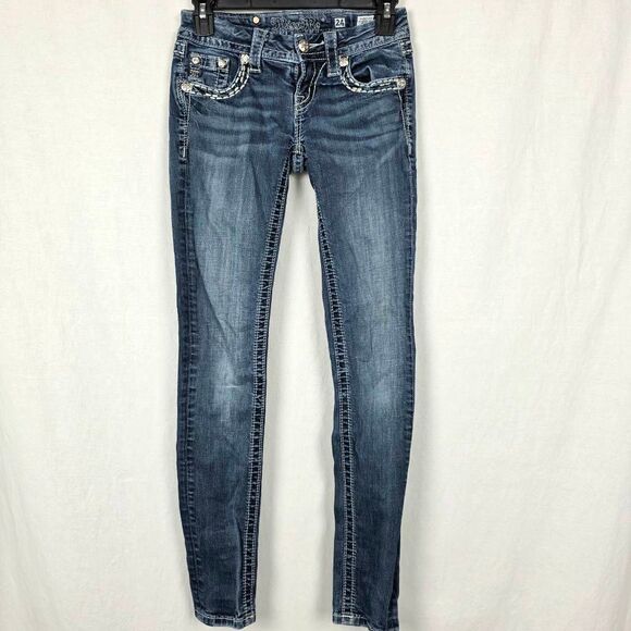 Miss Me Signature Skinny Jeans 24 Rhinestone Flap Pockets - Picture 1 of 11